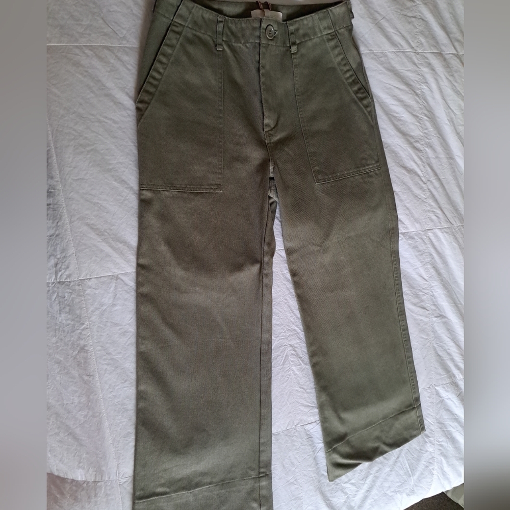 LoveShackFancy Olive Green Wide-Leg Utility Pants